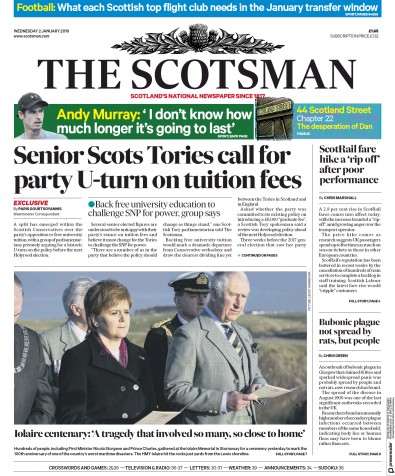 The Scotsman Newspaper Front Page for 2 January 2019