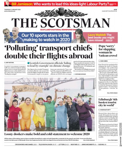 The Scotsman Newspaper Front Page for 2 January 2020
