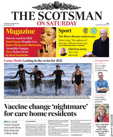 The Scotsman (UK) Newspaper Front Page for 2 January 2021