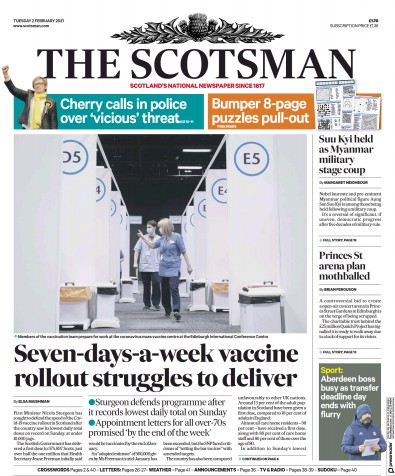 The Scotsman Newspaper Front Page for 2 February 2021