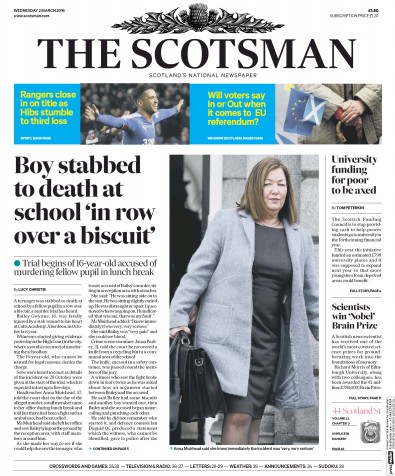 The Scotsman Newspaper Front Page for 2 March 2016