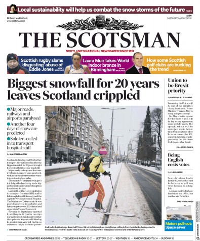 The Scotsman (UK) Newspaper Front Page for 2 March 2018
