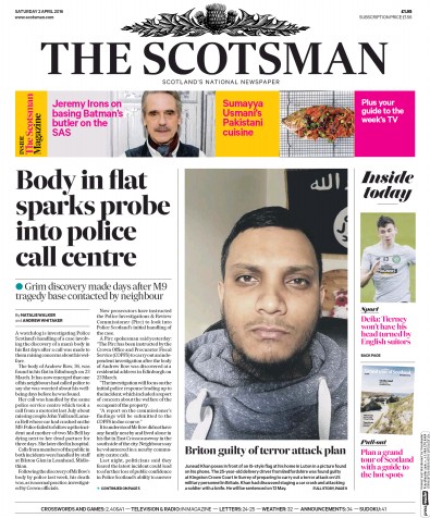 The Scotsman Newspaper Front Page for 2 April 2016