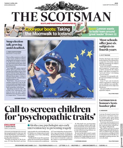 The Scotsman Newspaper Front Page for 2 April 2019