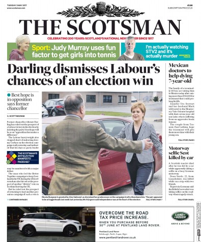 The Scotsman Newspaper Front Page for 2 May 2017
