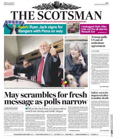 The Scotsman Newspaper Front Page for 2 June 2017