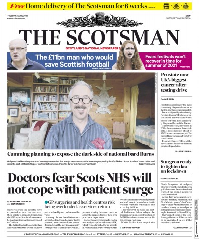 The Scotsman Newspaper Front Page for 2 June 2020