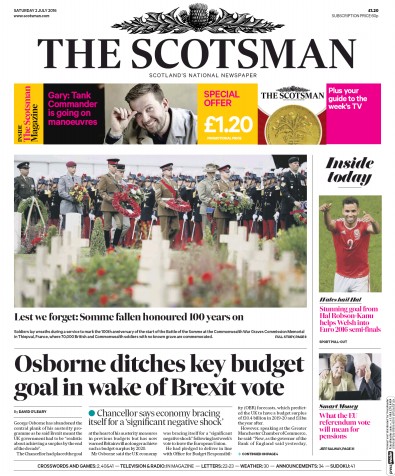 The Scotsman Newspaper Front Page for 2 July 2016