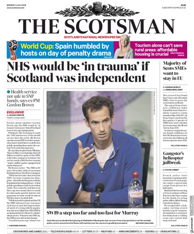 The Scotsman Newspaper Front Page for 2 July 2018