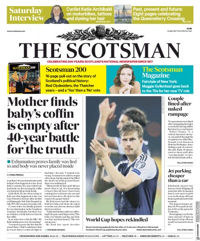The Scotsman Newspaper Front Page for 2 September 2017