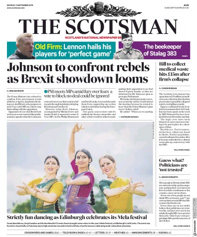 The Scotsman Newspaper Front Page for 2 September 2019