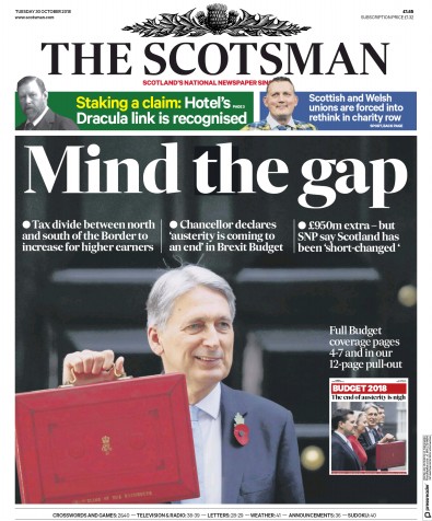 The Scotsman Newspaper Front Page for 30 October 2018