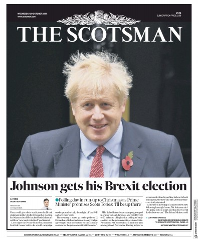 The Scotsman Newspaper Front Page for 30 October 2019