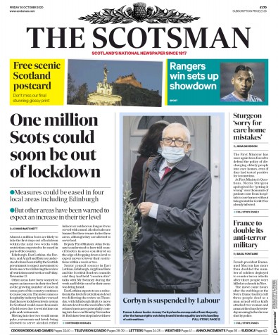 The Scotsman (UK) Newspaper Front Page for 30 October 2020