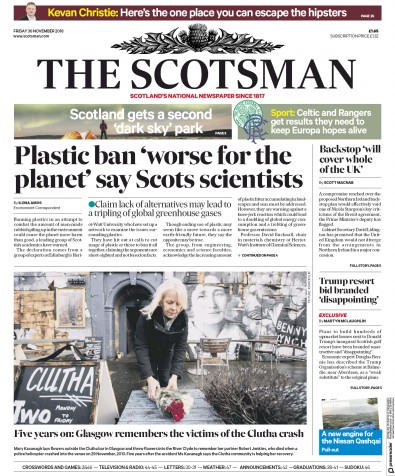 The Scotsman Newspaper Front Page for 30 November 2018