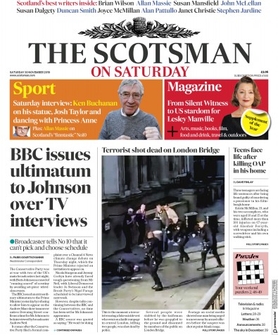 The Scotsman (UK) Newspaper Front Page for 30 November 2019