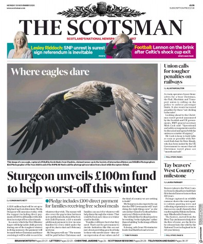 The Scotsman Newspaper Front Page for 30 November 2020