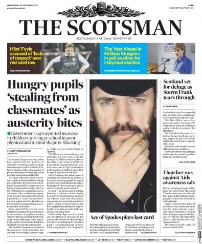 The Scotsman Newspaper Front Page for 30 December 2015