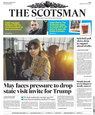 The Scotsman (UK) Newspaper Front Page for 30 January 2017