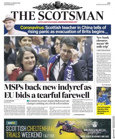 The Scotsman (UK) Newspaper Front Page for 30 January 2020