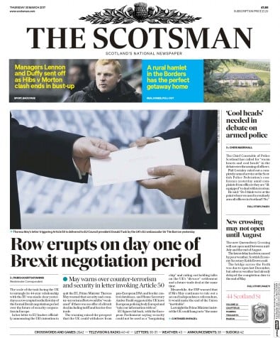 The Scotsman Newspaper Front Page for 30 March 2017