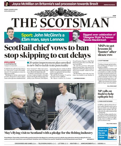 The Scotsman Newspaper Front Page for 30 March 2018