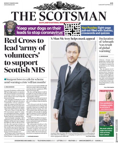 The Scotsman Newspaper Front Page for 30 March 2020
