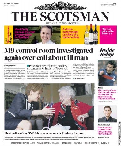 The Scotsman Newspaper Front Page for 30 April 2016
