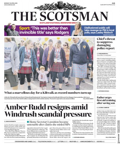The Scotsman Newspaper Front Page for 30 April 2018