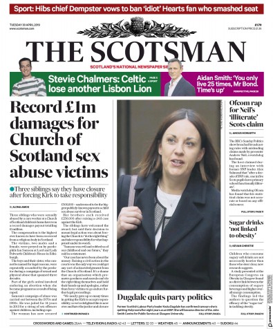 The Scotsman Newspaper Front Page for 30 April 2019