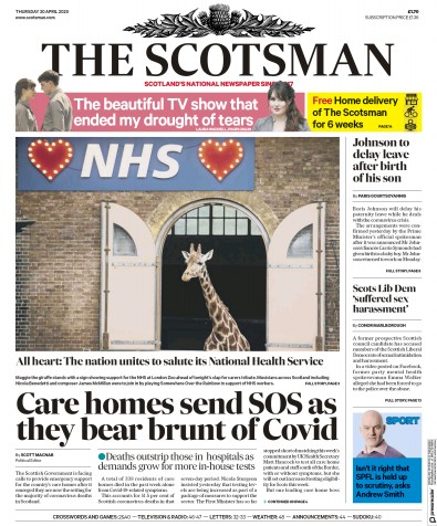 The Scotsman Newspaper Front Page for 30 April 2020