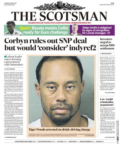 The Scotsman Newspaper Front Page for 30 May 2017