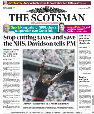 The Scotsman Newspaper Front Page for 30 May 2018