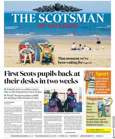 The Scotsman Newspaper Front Page for 30 May 2020