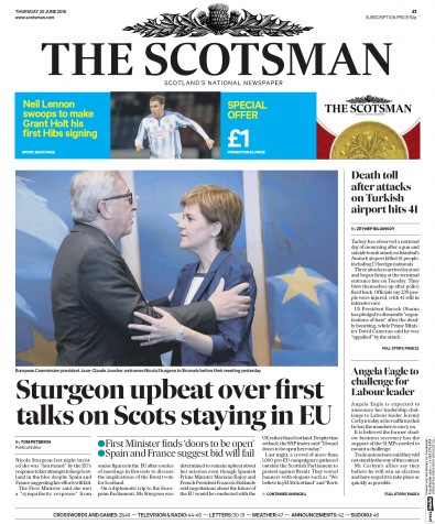 The Scotsman Newspaper Front Page for 30 June 2016