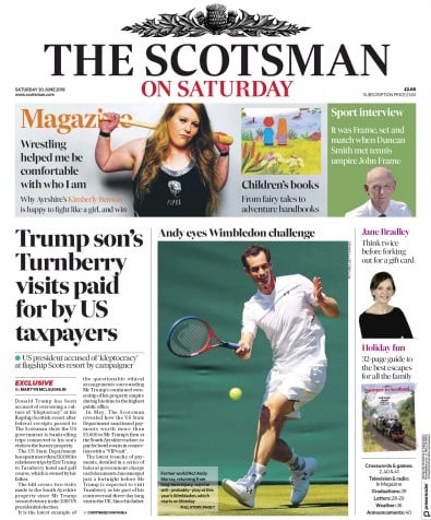 The Scotsman Newspaper Front Page for 30 June 2018