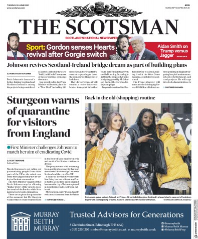 The Scotsman Newspaper Front Page for 30 June 2020