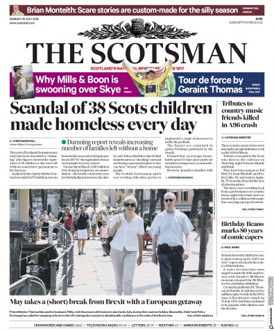The Scotsman Newspaper Front Page for 30 July 2018