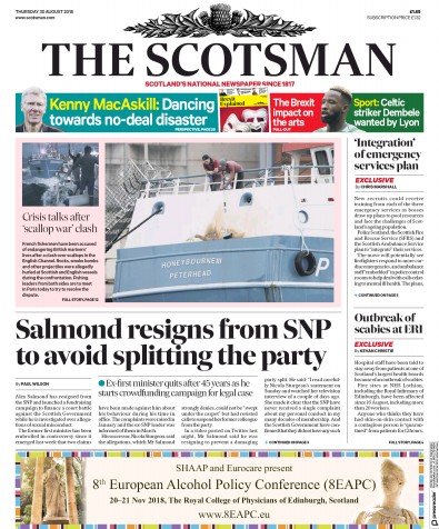 The Scotsman Newspaper Front Page for 30 August 2018