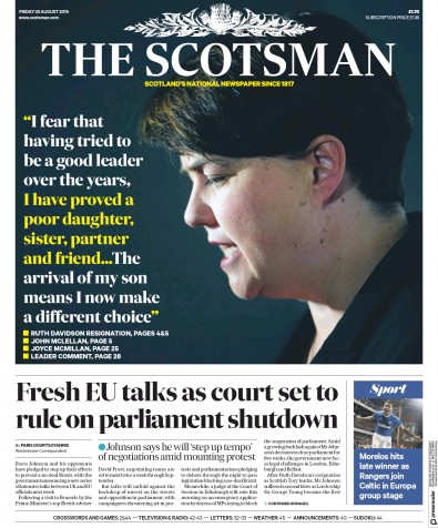 The Scotsman Newspaper Front Page for 30 August 2019