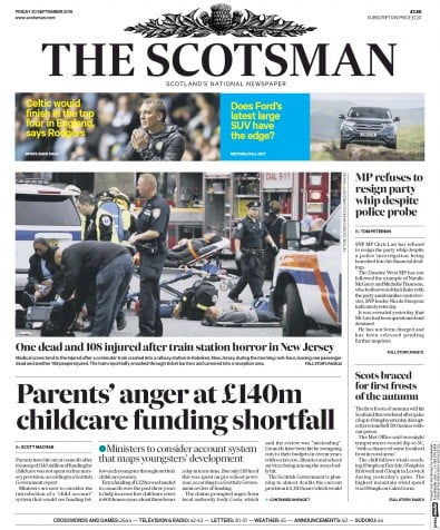 The Scotsman Newspaper Front Page for 30 September 2016