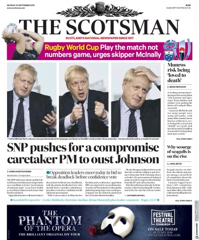 The Scotsman Newspaper Front Page for 30 September 2019