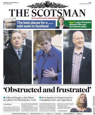 The Scotsman Newspaper Front Page for 30 September 2020