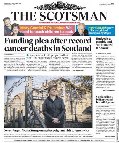 The Scotsman (UK) Newspaper Front Page for 31 October 2018