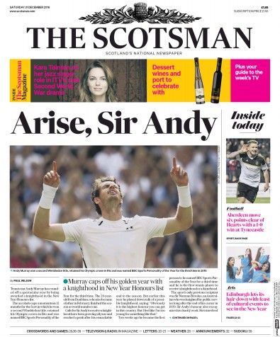 The Scotsman Newspaper Front Page for 31 December 2016
