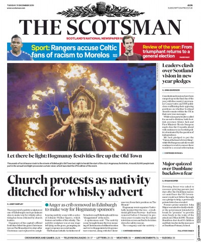 The Scotsman (UK) Newspaper Front Page for 31 December 2019
