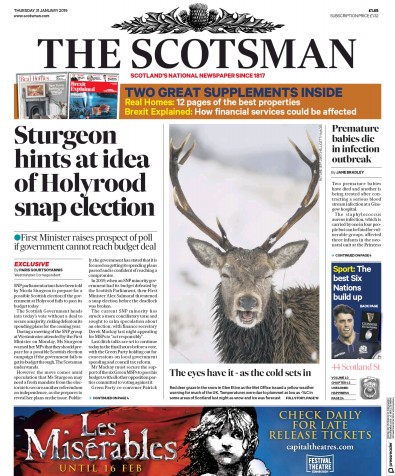 The Scotsman Newspaper Front Page for 31 January 2019