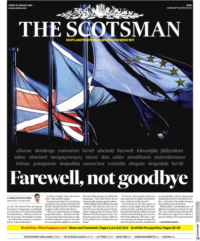 The Scotsman Newspaper Front Page for 31 January 2020