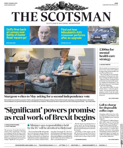 The Scotsman Newspaper Front Page for 31 March 2017