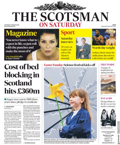 The Scotsman Newspaper Front Page for 31 March 2018